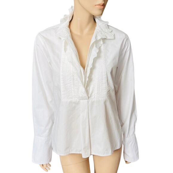 Isabel Marant Etoile Ruffled Collar Shirt Long Sleeves Button Closure Sz 4 - Picture 10 of 13
